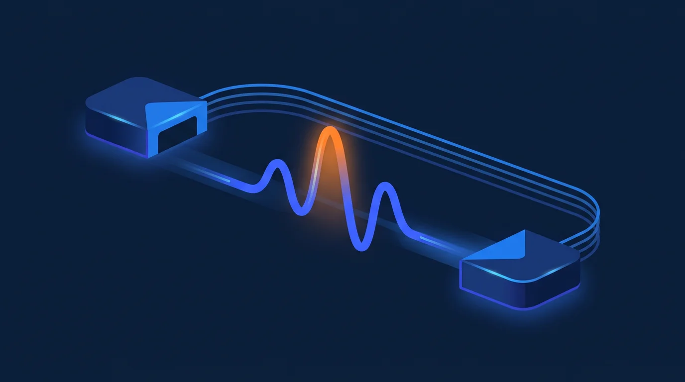 Illustration of a bidirectional channel carrying a live pulse between two endpoints