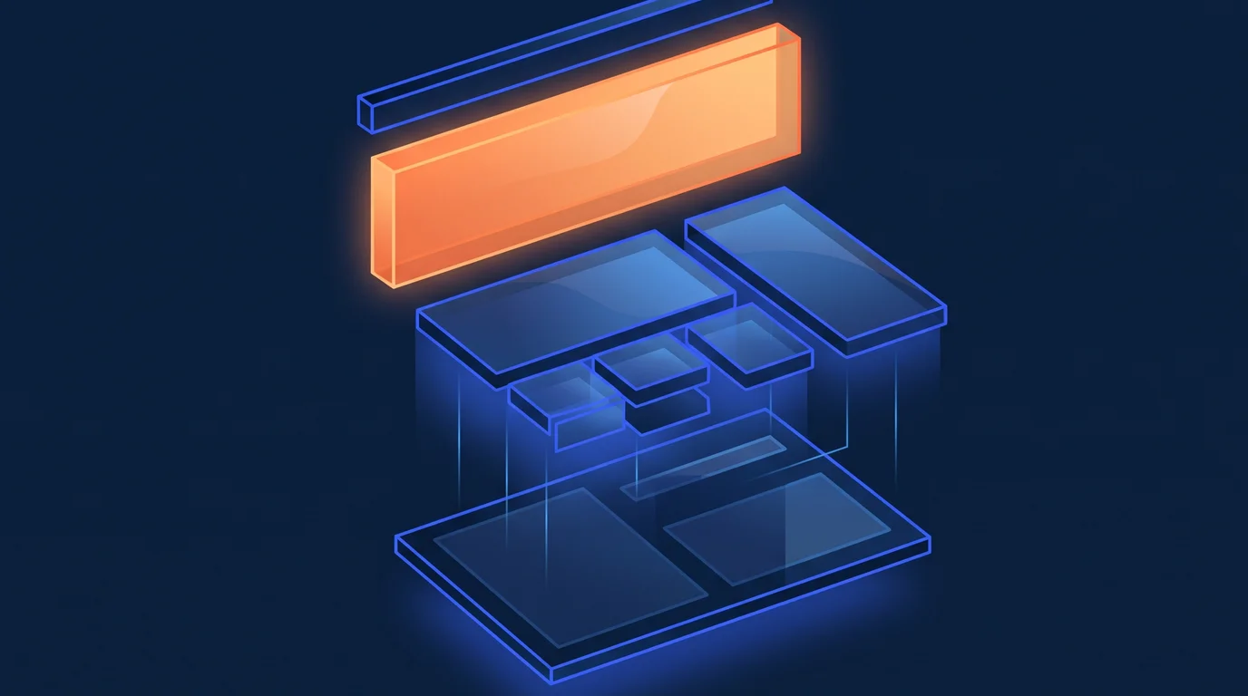 Illustration of a layered website structure exploded into component blocks