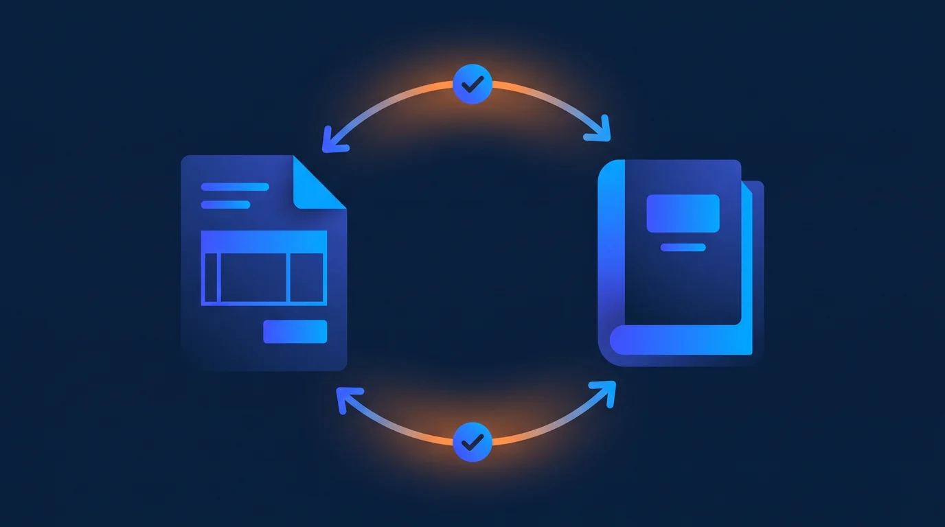Illustration of two-way sync between an invoice and an accounting ledger