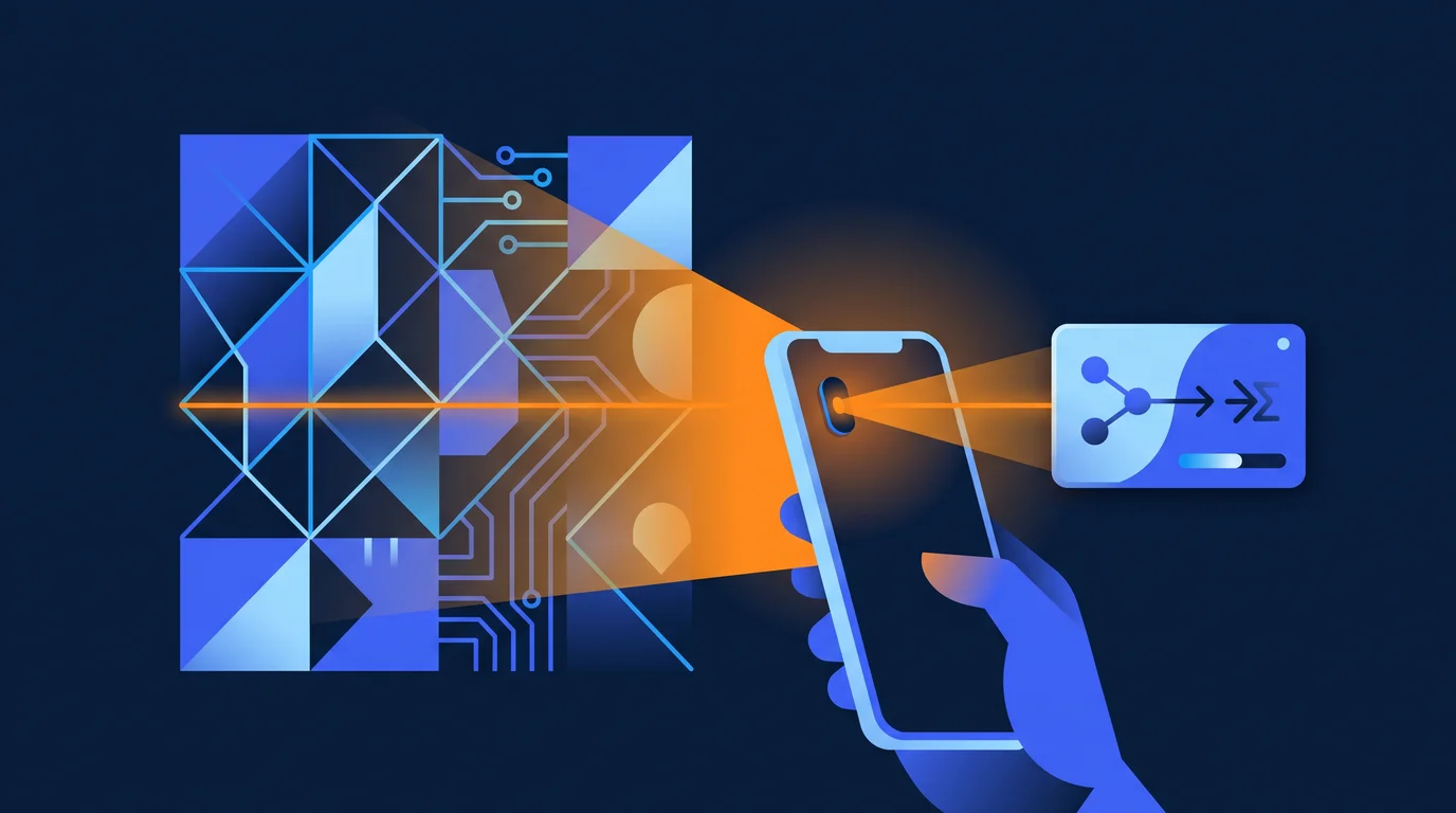 Illustration of a phone scanning a square code pattern into an action