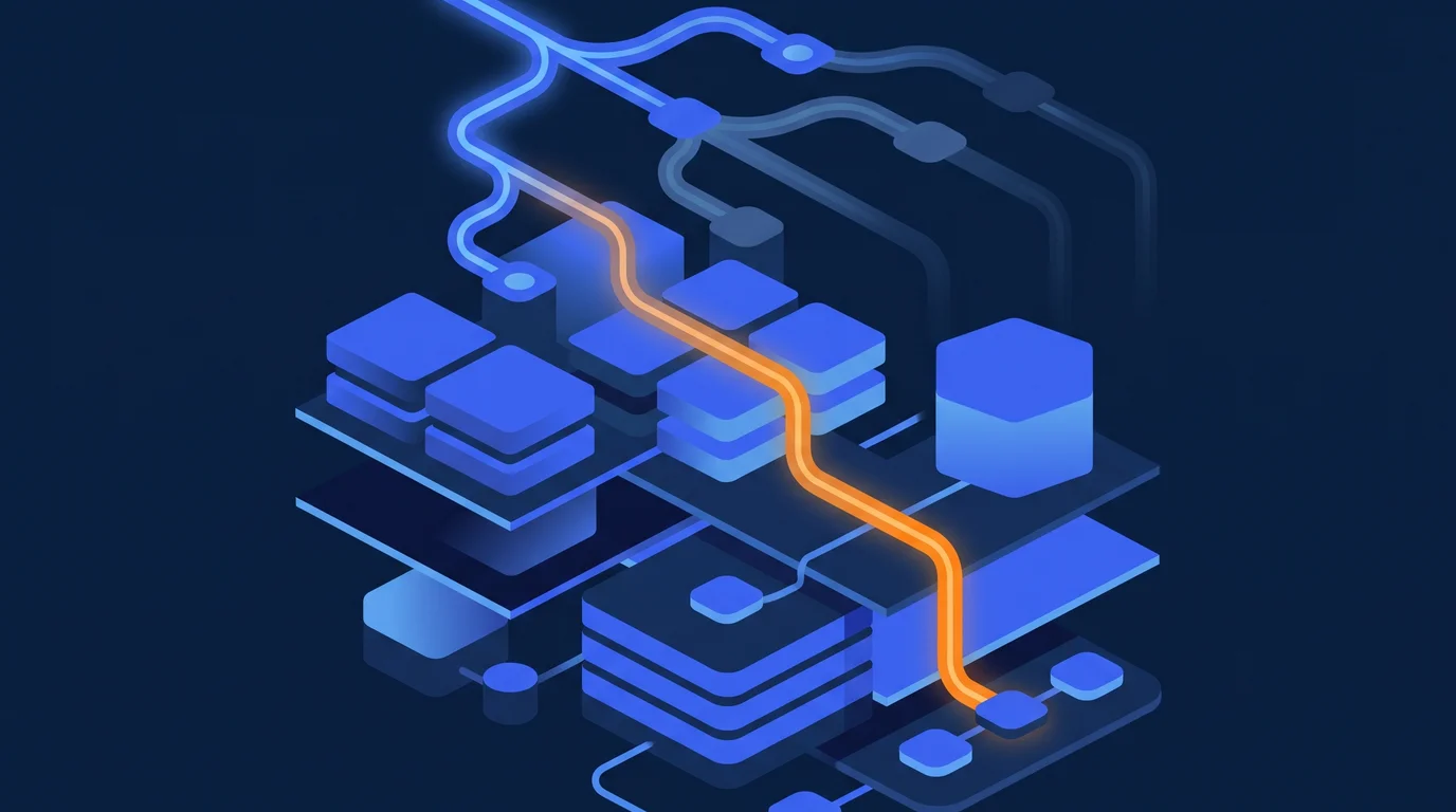 Illustration of a decision path chosen through layered system architecture