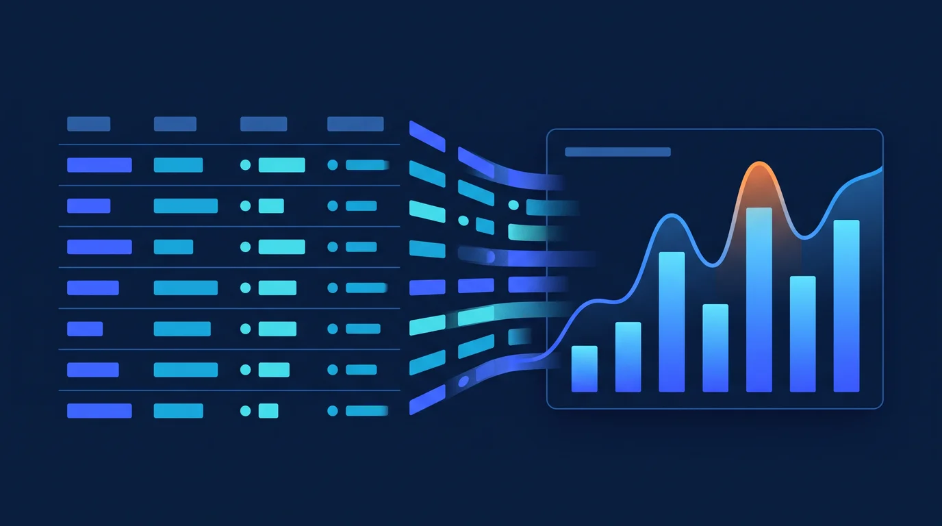 Illustration of raw table rows transforming into a chart panel
