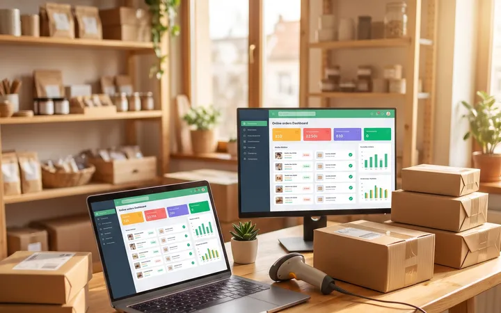 Multi-channel e-commerce dashboard showing marketplace orders and stock in one screen